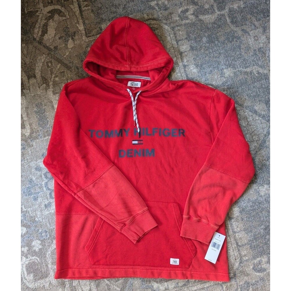 Tommy Hilfiger Mens XL Long Sleeve Pullover Hoodie Sweatshirt Red NWT
